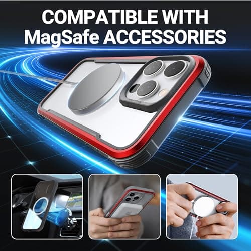 RAPTIC Shield Magnetic for iPhone 16 Pro Max Case, Compatible with MagSafe, [for 2024 Capture Button Shockproof Clear Case], Military Grade 13FT Drop Tested, Durable Aluminum Frame, 6.9 inch, Red - Thumbnail 5