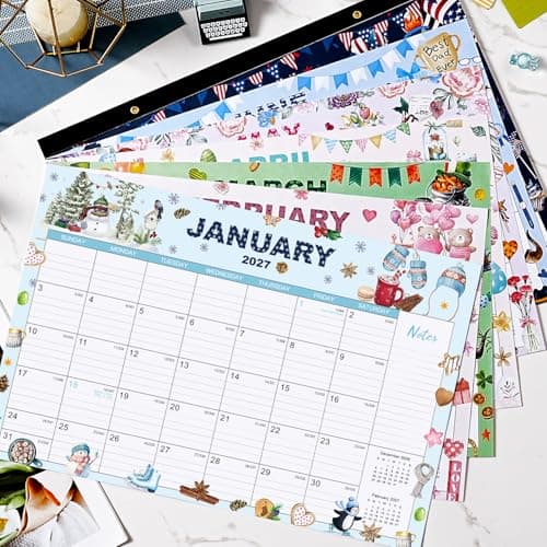 2026 Desk Calendar - Jan. 2026 - Dec. 2026, 12" x 17", 12 Months Calendar Pad with Corner Protectors, Cutting Line, Hanging Hole, Large Office Desktop Calendar - 12 Different Themes - Thumbnail 2