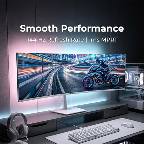 Deco Gear 49" Curved Ultrawide Gaming Monitor | 32:9 | 3840x1080 | 144Hz | 3000:1 | E-LED | 2 HDMI | 2 Display Port - Exclusive White Edition, an American-Owned & Operated Company - Thumbnail 4