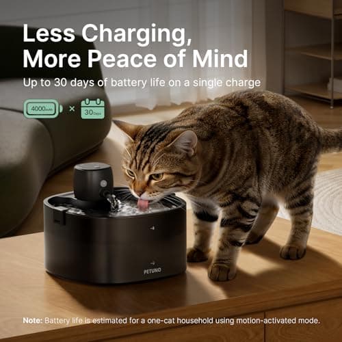 Wireless Cat Water Fountain, Cat Fountain Battery Operated, 78oz/2.3L Pet Water Fountain Cordless, 4000mAh Rechargeable Automatic Fountain with Motion Sensor, Ultra-Quiet Pump & Locking Lid, Black - Thumbnail 4