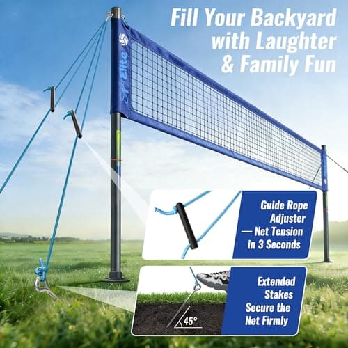VSSAL Professional Volleyball Net Set Heavy Duty for Outdoor Backyard Portable with Aluminum Scoring Poles, 32ft Regulation Nets System for Tournament, Adjustable Height and Length (Classic Blue) - Thumbnail 3