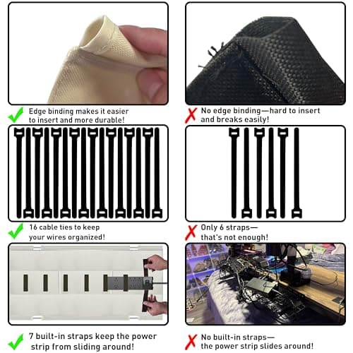 AHOMO [Upgraded] Under Desk Cable Management, 36" Cord Organizer, with Silicone Pads (No Scratch!), 16 Cable Ties, Washable PE Honeycomb Base,Fits Any Desk 0-2.1", No Stinky Cardboard! Beige - Thumbnail 6
