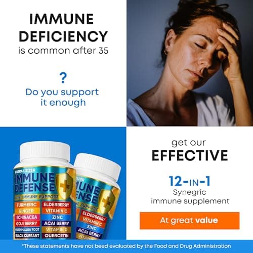 12 in 1 Immune Support Supplement - Immune Defense Vitamins w/VIT D3, Vitamin С, Zinс, Echinacea, Elderberry, Ginger &More - Natural Immunity System Booster - Immune & Muscle Health 120cs - Thumbnail 2