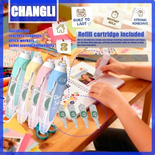 CHANGLi 8pack Refillable Glue Tape for Scrapbook, 16FT*1/5 Inch Double Sided Tape for Crafts, Scrapbooking Supplies, Replacement Glue Tapes, Reusable Glue Tape for Gift Wrapping, Photo - Thumbnail 2