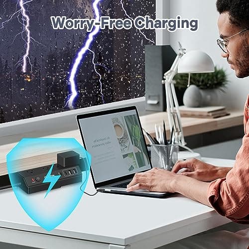 Desk Clamp Power Strip - 20W USB C Fast Charging Station - Desk Power Strip Flat Plug Extension Cord 10FT with 4 USB Ports + 4 Outlets - Desktop Mount Surge Protector - Fit 1.8" Tabletop Edge - Thumbnail 4