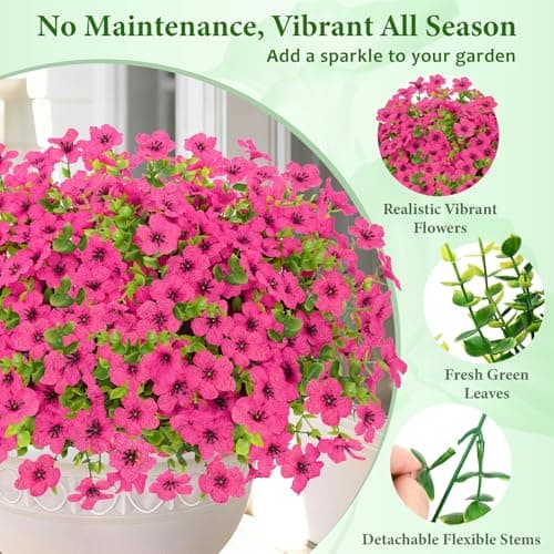 Elyum Artificial Flowers for Outdoors, 18 Bundles Artificial Plants & Flowers Outdoor, UV Resistant Faux Flowers Outdoor Fake Flowers for Outside Porch Window Box Decoration(Rose Red) - Thumbnail 3