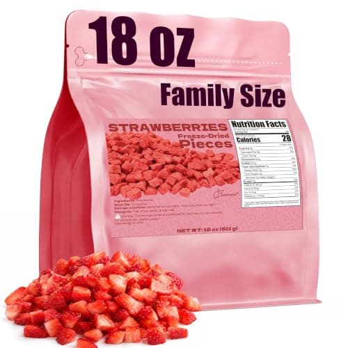 18 oz Freeze Dried Strawberries Pieces (Pack of 1), Natural Dry Fruit No Sugar & Additives, Perfect for Cereal, Yogurt, Smoothie, Travel, Camping & Baking, Dehydrated Strawberry Healthy Snacks for Kids & Adults - Image 1