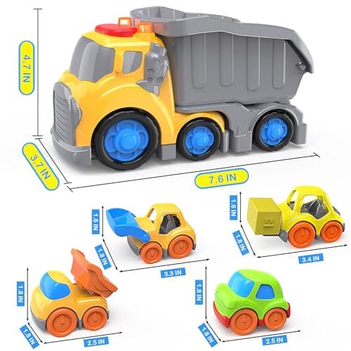 P&C 7.6" Toddler Construction Dump Truck Toys for Ages 2-4, Beach Sand Outdoor Toys Dump Truck Set with Sounds and Lights for Kids 18M+, 2, 3, 4, Ideal Birthday Christmas Gifts for Boys Girls - Thumbnail 3