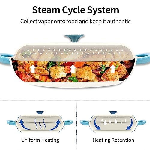 COOKWIN Cast Iron Casserole Braiser, 3.8 Quart,Heavy Duty Casserole Skillet with Lid and Dual Handles, Porcelain Enameled Surface Cookware Pot, Mother's Day Gifts for Family Light Blue - Thumbnail 4