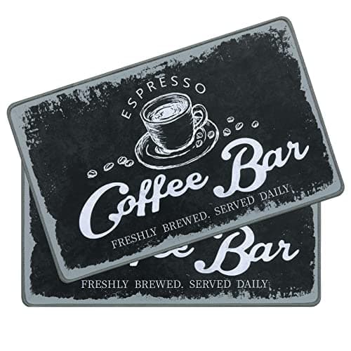 SHACOS Coffee Mat 2-Pack 12x19 Inch Absorbent Non Slip Coffee Maker Mats for Countertop Coffee Bar Accessories Dish Drying Mat Waterproof Heat Resistant, Vintage Black