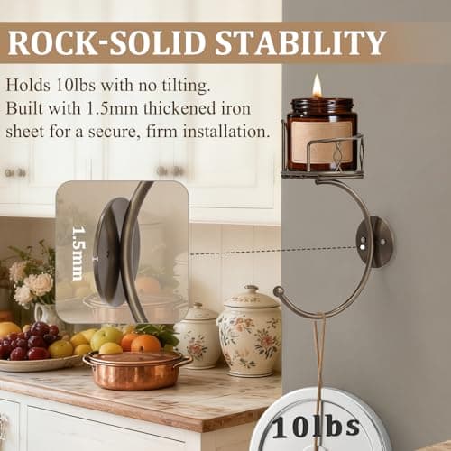 Antique Bronze Hand Towel Holder for Bathroom Wall, Metal Sturdy Wall-Mounted Towel Hook with Rustic Candle Holder, Rustproof Hand Towel Ring/Racks/Hanger for Farmhouse, Kitchen and Bedroom Decor - Thumbnail 5