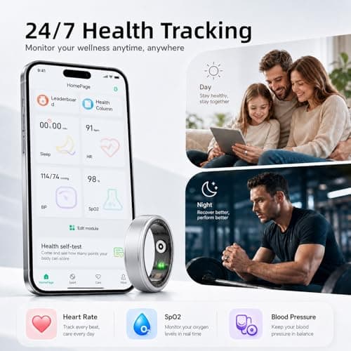 Smart Ring for Women & Men, IP68 Waterproof Fitness Tracker Ring with Heart Rate, Blood Oxygen & Sleep Monitor, Health Tracker Ring Compatible with iOS & Android, No Subscription Fee (#12) - Thumbnail 5