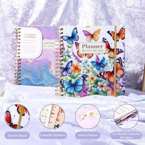 CAGIE 2026 Planner Weekly and Monthly from Dec 2025 to Dec 2026 Hardcover Spiral Bound Calendar Floarl Yearly Agenda Planners for Women with Stickers, 8.3 x 9.1, White Butterfly - Thumbnail 4