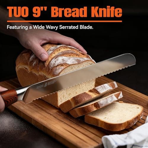 TUO Bread Knife, 9 inch Sharp Serrated Slicing Knife for Homemade Sourdough Bread, High Carbon German Steel, Ergonomic Handle, Gift Box Included - Thumbnail 2