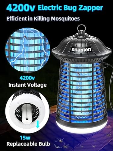 snanlen 4200V High-Powered Electric Bug Zapper Outdoor & Indoor with LED Attractant, Durable ABS Mosquito Zapper Outdoor, Plug-in Fly Trap & Mosquito Killer for Patio, Yard, Garden and Home - Thumbnail 4