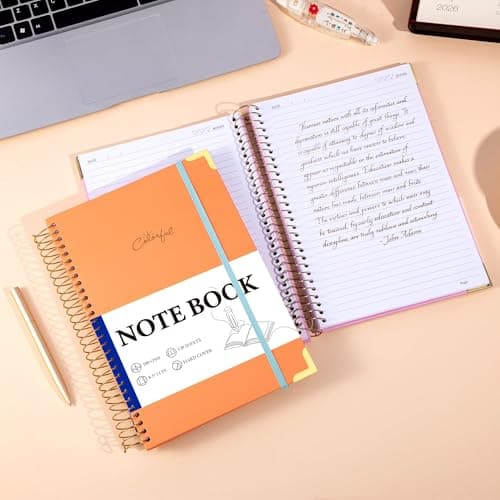 Yoment Hardcover B5 Spiral Notebook 200 Pages with Folder Pockets, College Ruled Notebooks for School Home 7 X 10 Aesthetic Cute Notebooks for Women, Orange - Thumbnail 6