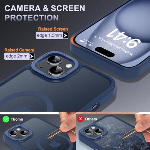 Thomo Upgraded Magnetic for iPhone 15 Plus Case [Compatible with Magsafe] [Mil-Grade Protection], Pocket-Friendly, Slim Translucent Phone Case Cover for iPhone 15 Plus 6.7", Navy Blue - Thumbnail 6