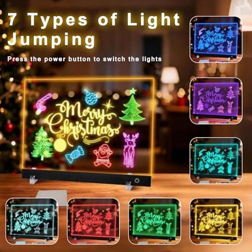 Led Drawing Board for Kids Doodle Board & Adults Message Board w 7 Dry Erase Markers Home Office Supplies and Back to School Supplies,6 Led Lights, Writing, Drawing Tablet & Tracing Paper - Thumbnail 4