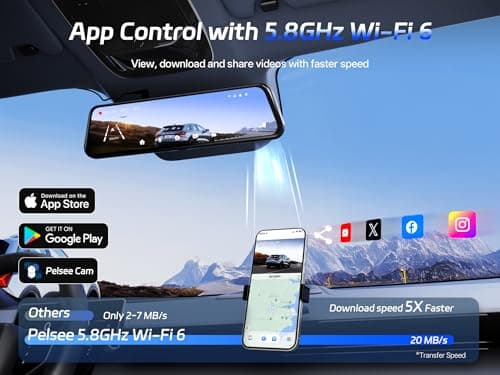 Pelsee 4K+2.5K Mirror Dash Cam with Front Starvis 2 IMX678 & Rear IMX335, 12" Rear View Mirror Camera, Color Night Vision, 5.8GHz WiFi, ADAS & BSD, Included OBD Hardwire Kit, 128GB Card, P12 Pro Max - Thumbnail 6