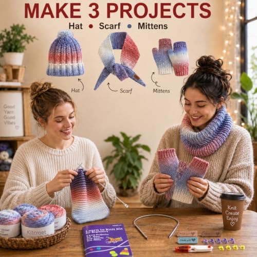 Kitcroet Knitting Kit for Beginners, Complete Beginner Knitting Kit Including Knitting Needles Set, Soft Gradiant Cake Yarn, Learn to Knit Scarf, Beanie, Mittens with Step by Step Video Tutorials - Thumbnail 5
