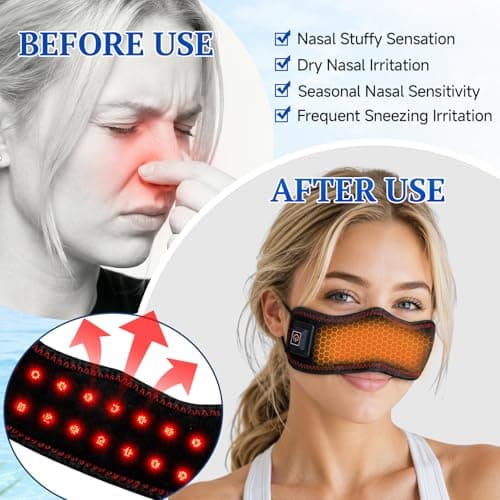 Wireless Heated Nasal Mask for Dry Air & AC Environments, 16 Red Light Beads, 3 Heat Levels, USB Rechargeable, Portable Nose Cover for Travel & Daily Comfort - Thumbnail 4