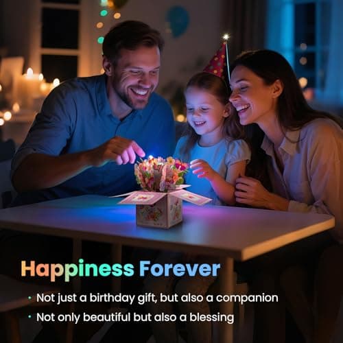 mountova 3D Pop Up Birthday Cards with Music, LED Light Musical Happy Birthday Gift Box for Women, Flowers and Butterflies Handmade Foldable Flower Box with Envelope for Mom Wife Daughter Sister - Thumbnail 5