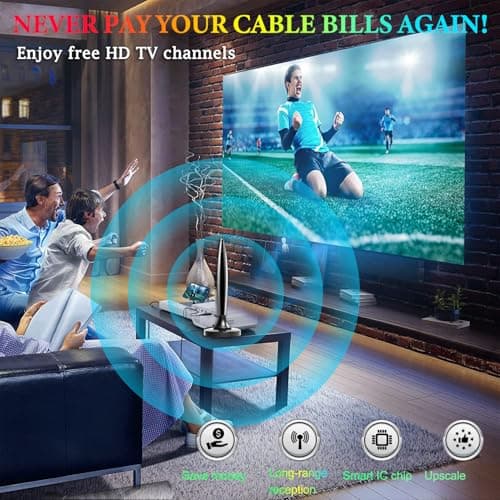 TV Antenna for Smart TV Indoor/Outdoor,Portable ATSC Freeview HDTV Antenna Long Range Reception for Local Channels 4K 8k 1080P, Easy Installation with Strong Magnetic Base All Tvs,14.5ft Coax Cable - Thumbnail 4