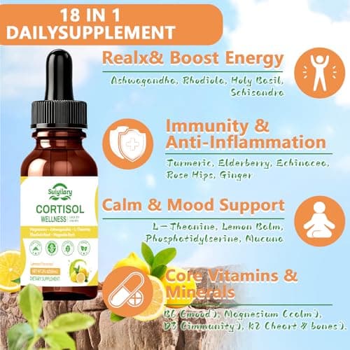 Suiyilary Cortisol Liquid Drops Support Supplements for Men and Women, Cortisol Detox Hormone Balance with Magnesium, Ashwagandha, L-theanine for Mood Support, Lemon Flavor, 60ml - Thumbnail 4