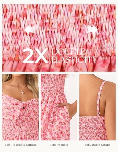 GRACE KARIN Womens Maxi Floral Sundresses Summer Beach Boho Dress Spaghetti Strap Dresses Casual Fashion Clothes with Pockets Pink L - Thumbnail 4