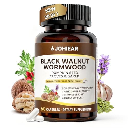 20 in 1 Wormwood Black Walnut Clove Cleanse for Humans Capsules, Natural Gut Detox & Digestive Health, Pumpkin Seed, Berberine, 10:1 Ultra-Concentrated Liposomal Tech 98% Absorption, Vegan 60 CT - Image 1