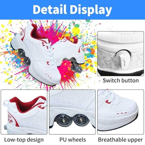 UonrvaoN Roller Skate Shoes for Girls Boys Kick Roller Shoes 2-in-1 Double-Row Deform Wheel Roller Skates Roller Skating Shoes for Kids Ages 6-12 - Thumbnail 3