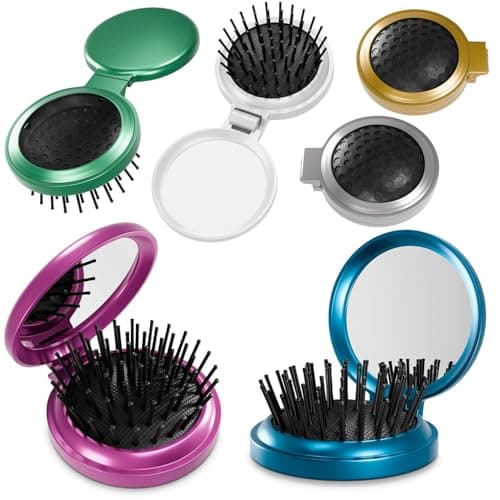 Mini Hair Brush Set of 6 - Foldable Travel Brushes for Hair in Assorted Colors – Lightweight and Portable Travel Brush for Women with Mirror for Quick Touch-Ups - Image 1