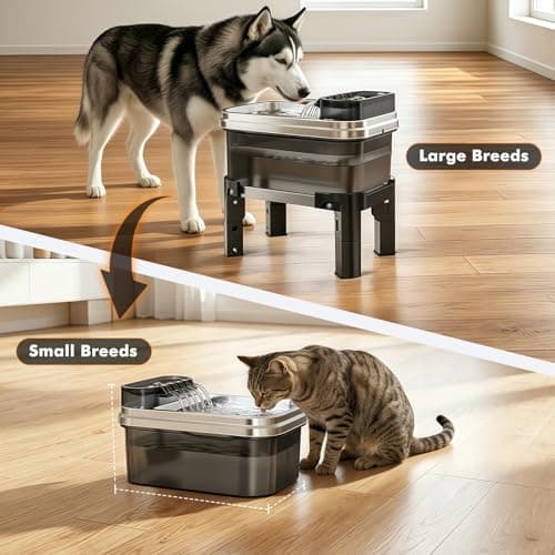 RPZ Dog Water Fountain, 9L Large Capacity Elevated Dog Water Bowl with Filter, 4-Level Adjustable Stainless Steel Water Dispenser for Large Dogs, Quiet Indoor Pet Fountain, No Spill Design - Thumbnail 5