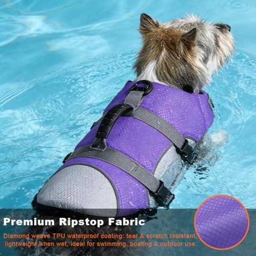 Mklhgty Dog Life Jacket, Reflective Adjustable Dog Vest with Rescue Handle for Swimming and Boating, Ripstop Pet Safety Life Preserver for Small, Medium and Large Dogs - Thumbnail 3
