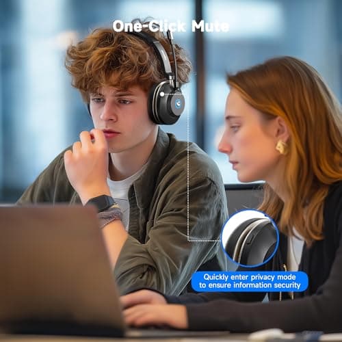 Vipdream Wireless Headset with Microphone for Work, Bluetooth 5.3 Computer Headset for Laptop, 45 Hours Battery Life & Mute Button, Headset with Mic for PC, iPhone, Zoom, Skype, Office & Home - Thumbnail 6