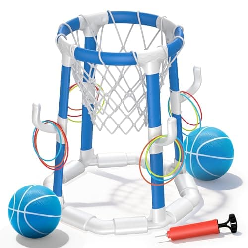 Laoyebaohao Pool Basketball Hoop Pool Games Pool Toys Ring Toss Game with 2 Basketballs Floating Basketball Hoop for Pool for Kids & Adults Indoor Outdoor(Blue)
