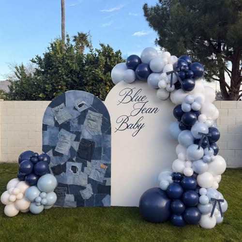 Navy Blue White Balloons Arch Kit, Blue Jean and White Balloons Arch Garland with Bows for Blueberry Denim Coquette Birthday Baby Shower Wedding Gender Reveal Decorations - Thumbnail 3