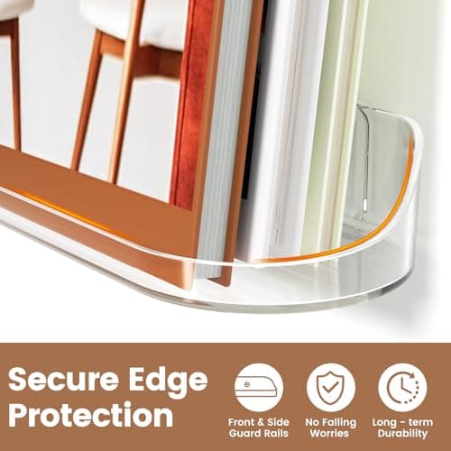 SpaceWhisper Floating Shelves for Wall, 6-Pack 15" Wall Shelves for Bathroom, Bedroom, Kitchen, Living Room, Display Hanging Shelf Organizer for Book, Picture Ledge, Figure Storage, Room Decor (Clear) - Thumbnail 3