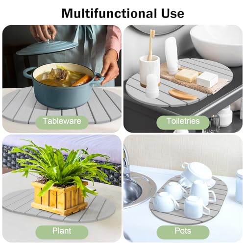 Stone Dish Drying Mat for Kitchen Counter,24"(L)×16"(W) Collapsible Fast-Drying Diatomaceous Earth Mats with Towel Sanding Tool,Versatile Stone Drying Mats for Cups Dishes Bottles - Thumbnail 6
