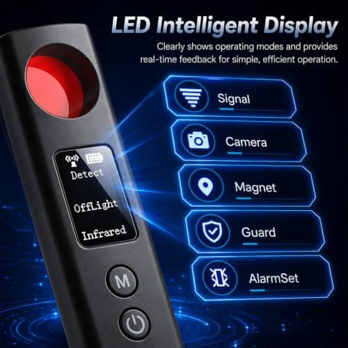 Tefodovar Hidden Camera Detector, 6-in-1 Anti-Spy Camera Finder w/LED Screen, GPS Tracker & Bug Detector, Portable RF Signal Scanner, Privacy Pen Hidden Device Detector for Travel/Car/Office (Black) - Thumbnail 3