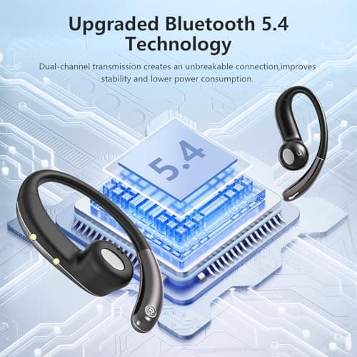 MKKLTUOP Open Ear Bone Conduction Headphones，Over Ear Earbuds with Ergonomic Earhook,Bluetooth Headphones 5.4 with Smart Digital Display,50H Playtime,IPX7 Waterproof, Fit Cycling ，Running，Black - Thumbnail 2