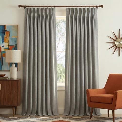 NICETOWN Stone Grey Pinch Pleated Linen Curtains 90" Long - Elegant & Classic Room Darkening Drapes for Patio Sliding Door, Natural Textured Fabric for Bedroom Windows, 40" Wide, 2 Panels