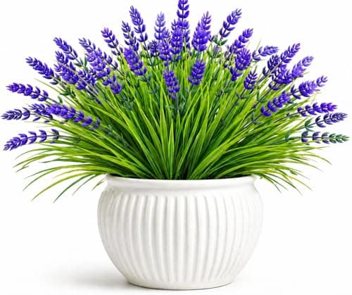 ENXWEI Artificial Flowers for Outdoors, 8 Bundles Faux Silk Spring Flowers for Outside for Planter Front Door Porch Yard Patio Window Box Home Decor (8pcs-Purple) - Image 1