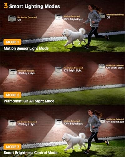 Aootek New Solar Motion Sensor Lights 120 LEDs with Lights Reflector,270° Wide Angle, IP65 Waterproof, Step Lights for Front Door, Yard, Garage, Deck (White, Daylight White, 6-Pack) - Thumbnail 3