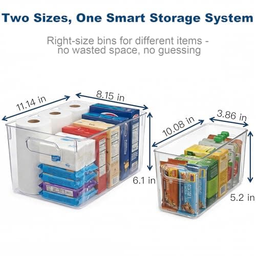 MOONEDGE Set of 4 Clear Plastic Organizer Bins, 2 Large & 2 Small Storage Bins for Pantry, Nestable Space-Saving Containers for Cabinets, Under-Sink, Bathroom, Kitchen & Freezer Organization - Thumbnail 4