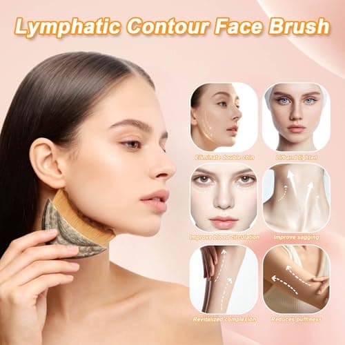 Lymphatic Contour Face Brush 2 Pack, Lymphatic Face Brush, Ergonomic Facial Cleansing Brush Fit Skin Precisely for Chin Jawline Sculpting, Relieve Fatigue, Portable Gua Sha Alternative (Brown-1) - Thumbnail 2