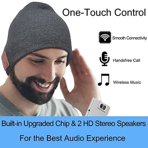 Bluetooth Beanie Headphones Hat Unique Christmas Tech Gifts Dark Gray - Thumbnail 3