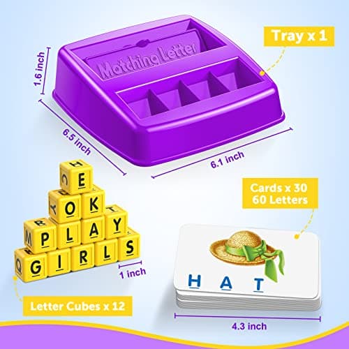Educational Games for Kids Ages 3-8, Matching Letter Game for Kids Toys for 3-8 Year Olds Boys Girls Birthday Gifts for 3-8 Year Olds Girls Boys Preschool Kindergarten Educational Spelling Toys Purple - Thumbnail 6