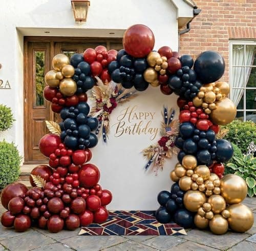 Double Stuffed Red and Blue Balloon Arch Garland Kit, Dark Blue Burgundy Ruby Red Gold Latex Balloons for Graduation,4th of July,Patriotic,Memorial Day,Class of 2026,Birthday Party