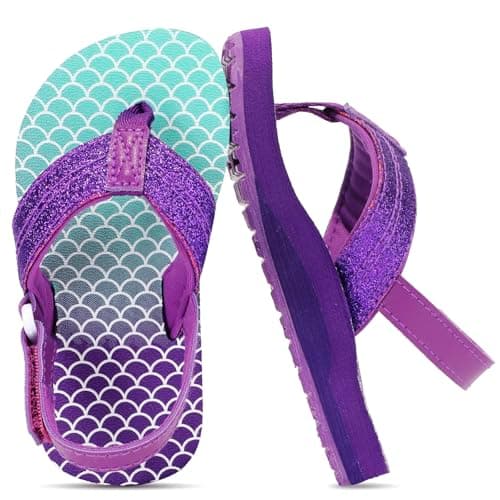 Toddler Flip FLops Girls Kids Sandals Boys Back Strap Summer Spring Pool Beach Swim Cute Adjustable Non-slip Lightweight Casual Soft Comfortable Outdoor PURPLE SCALE Toddler Size 10 - Image 1